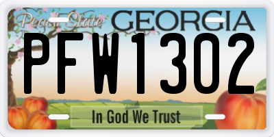 GA license plate PFW1302