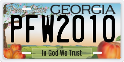 GA license plate PFW2010