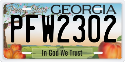 GA license plate PFW2302