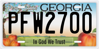 GA license plate PFW2700