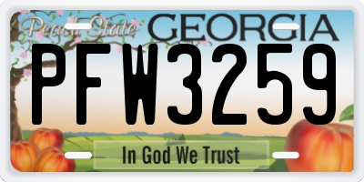 GA license plate PFW3259