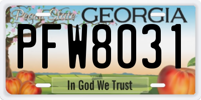 GA license plate PFW8031