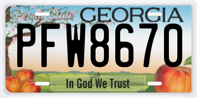 GA license plate PFW8670