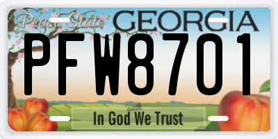GA license plate PFW8701