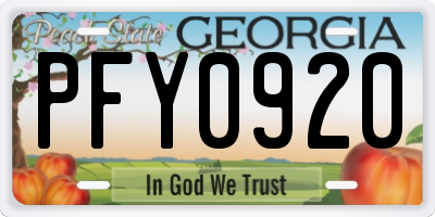 GA license plate PFY0920