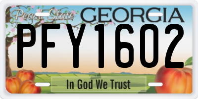GA license plate PFY1602