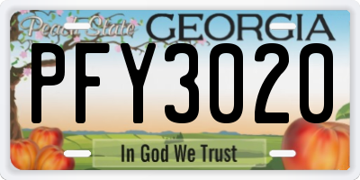 GA license plate PFY3020