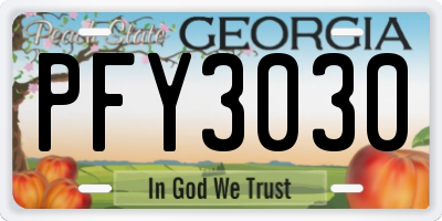 GA license plate PFY3030