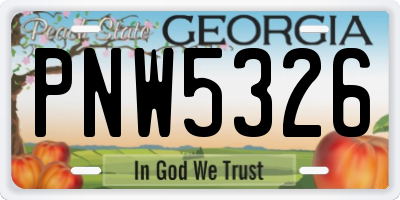 GA license plate PNW5326