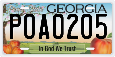GA license plate POA0205
