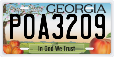 GA license plate POA3209