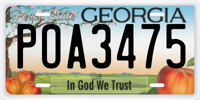 GA license plate POA3475