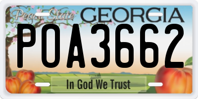GA license plate POA3662