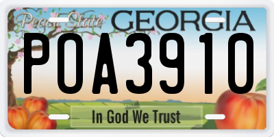 GA license plate POA3910