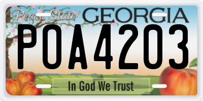 GA license plate POA4203