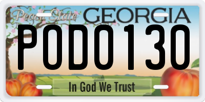 GA license plate POD0130