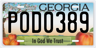 GA license plate POD0389