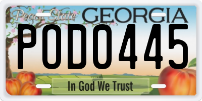 GA license plate POD0445