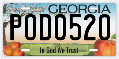 GA license plate POD0520