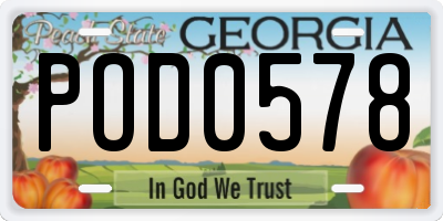 GA license plate POD0578