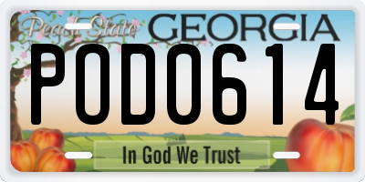 GA license plate POD0614