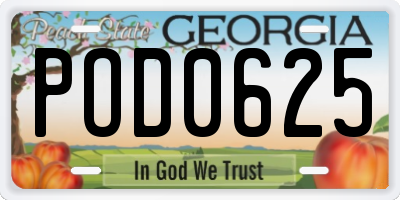 GA license plate POD0625