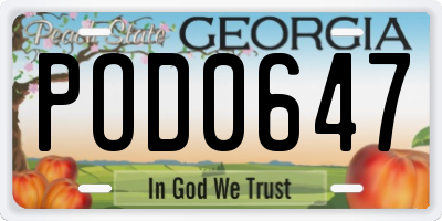 GA license plate POD0647