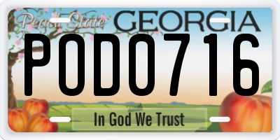 GA license plate POD0716