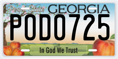 GA license plate POD0725