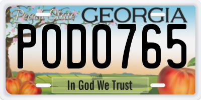 GA license plate POD0765