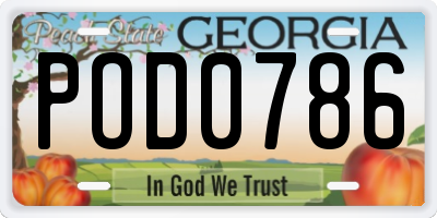 GA license plate POD0786
