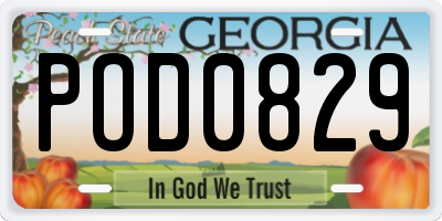 GA license plate POD0829