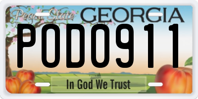 GA license plate POD0911