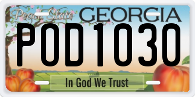 GA license plate POD1030