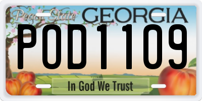 GA license plate POD1109