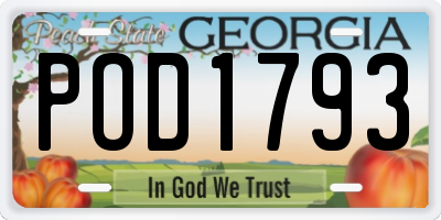 GA license plate POD1793