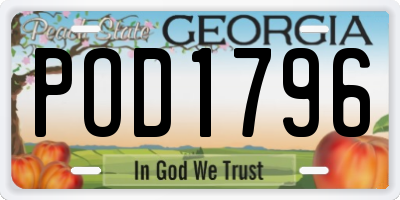 GA license plate POD1796