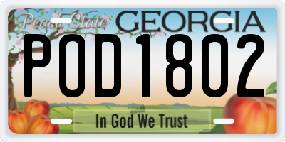 GA license plate POD1802