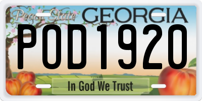 GA license plate POD1920