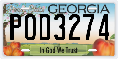 GA license plate POD3274