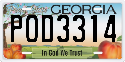 GA license plate POD3314