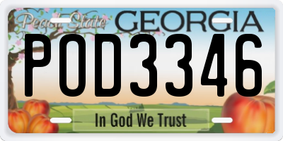 GA license plate POD3346