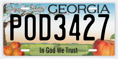 GA license plate POD3427