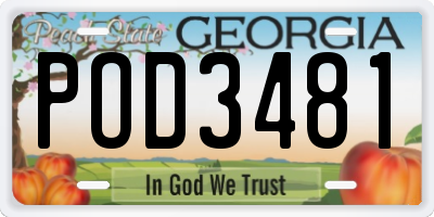 GA license plate POD3481