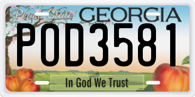GA license plate POD3581