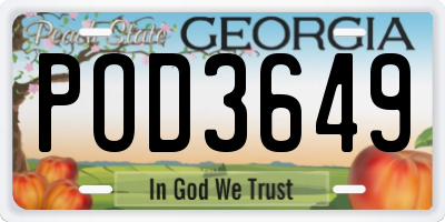 GA license plate POD3649
