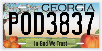 GA license plate POD3837