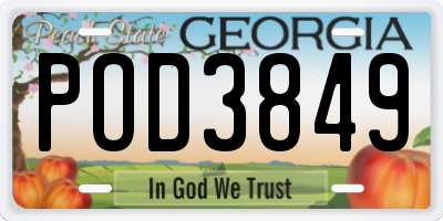 GA license plate POD3849