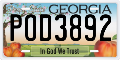 GA license plate POD3892