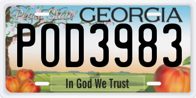 GA license plate POD3983